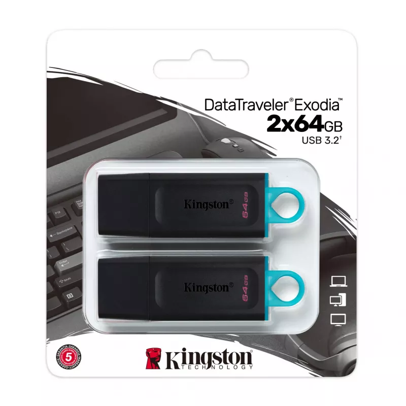 Kingston DataTraveler Exodia 64 GB USB 3.2 Gen 1 USB-Stick, 2 Stück, schwarz/türkis