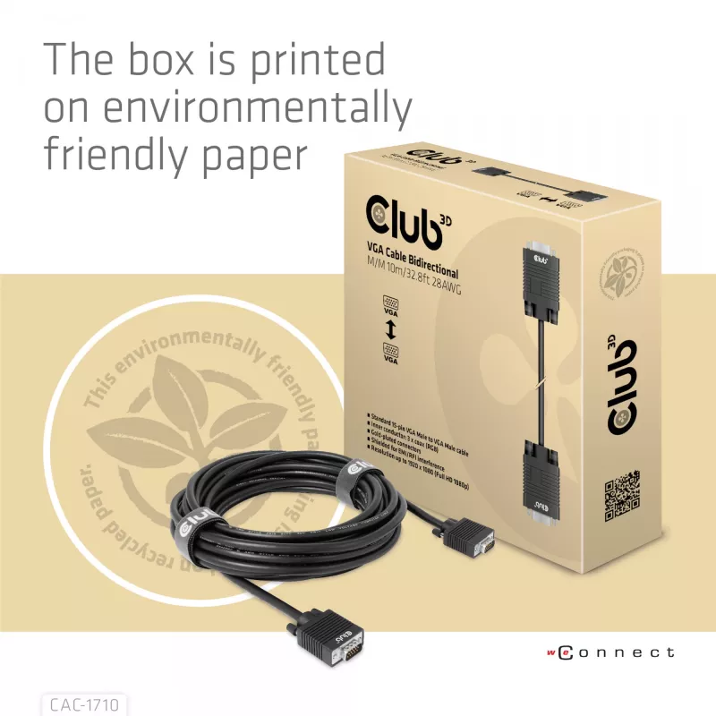 Club 3D CAC-1710 VGA-Kabel HD-15 Stecker/Stecker, bidirektional, 10 m, 1080p, schwarz