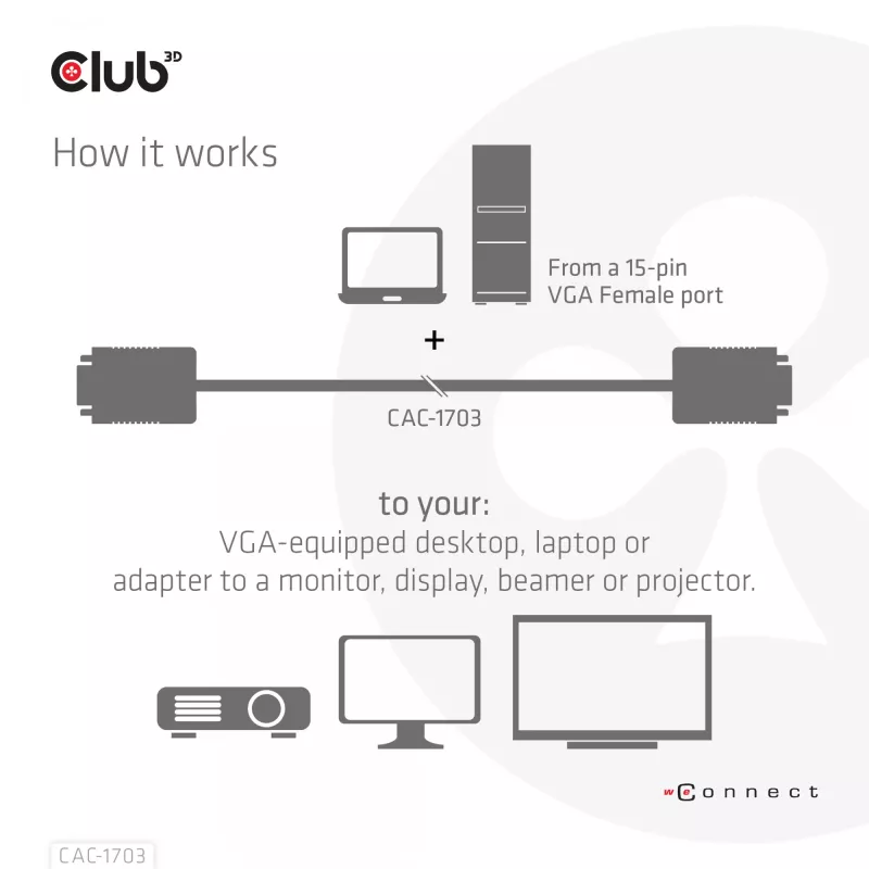 VGA-Kabel, bidirektional, M/M, 3 m, 28AWG, CLUB3D CAC-1703