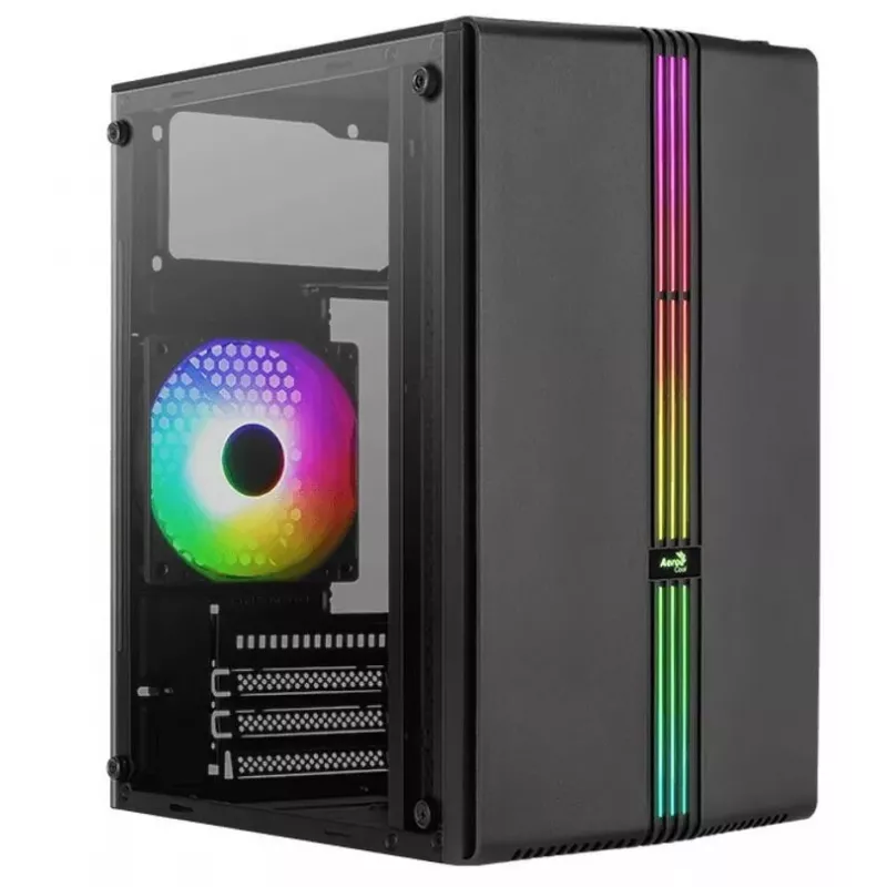 Aerocool Evo Mini RGB Micro-ATX-Mini-Tower-Gehäuse, Schwarz, mit Sichtfenster