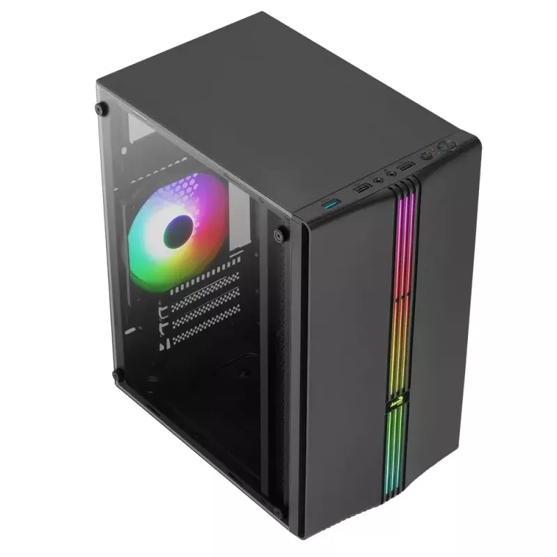 Aerocool Evo Mini RGB Micro-ATX-Mini-Tower-Gehäuse, Schwarz, mit Sichtfenster