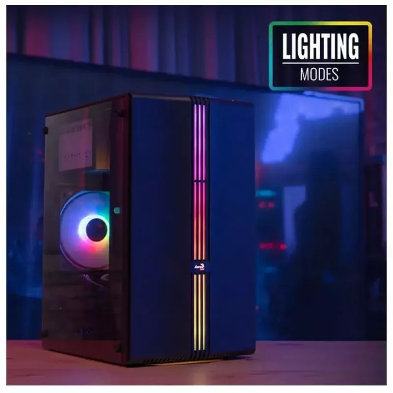 Aerocool Evo Mini RGB Micro-ATX-Mini-Tower-Gehäuse, Schwarz, mit Sichtfenster