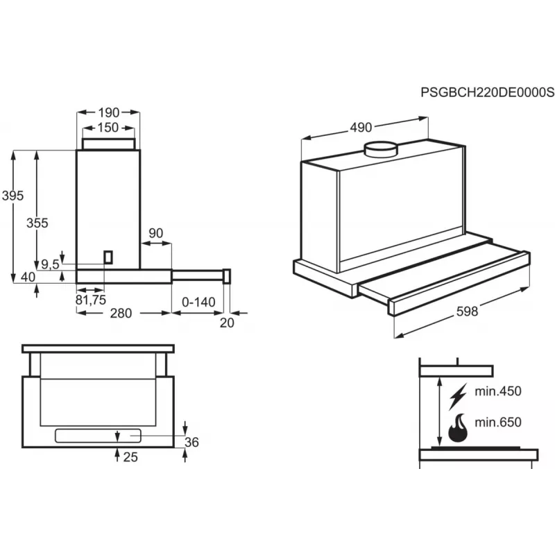 Unterbau-Dunstabzugshaube Electrolux LFP616X, Breite 598 mm, 600 m³/h, grau, Fettfilter, 68 dB