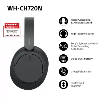 Sony WH-CH720N kabellose Kopfhörer mit Geräuschunterdrückung, schwarz (WHCH720NB.CE7)