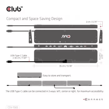 CLUB3D USB Gen1 Type-C Triple Display DP1.4 Alt mode Smart PD3.0 Charging Dock mit 100 Watt Netzteil