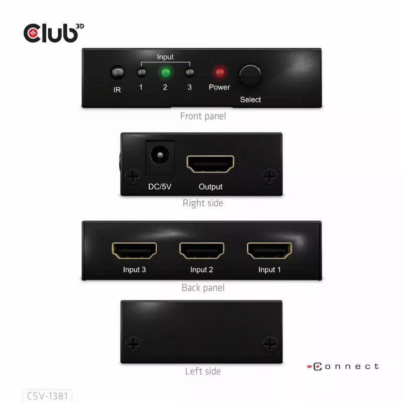 Club3D CSV-1381 HDMI-Switch 3-auf-1, 8K60Hz/4K120Hz