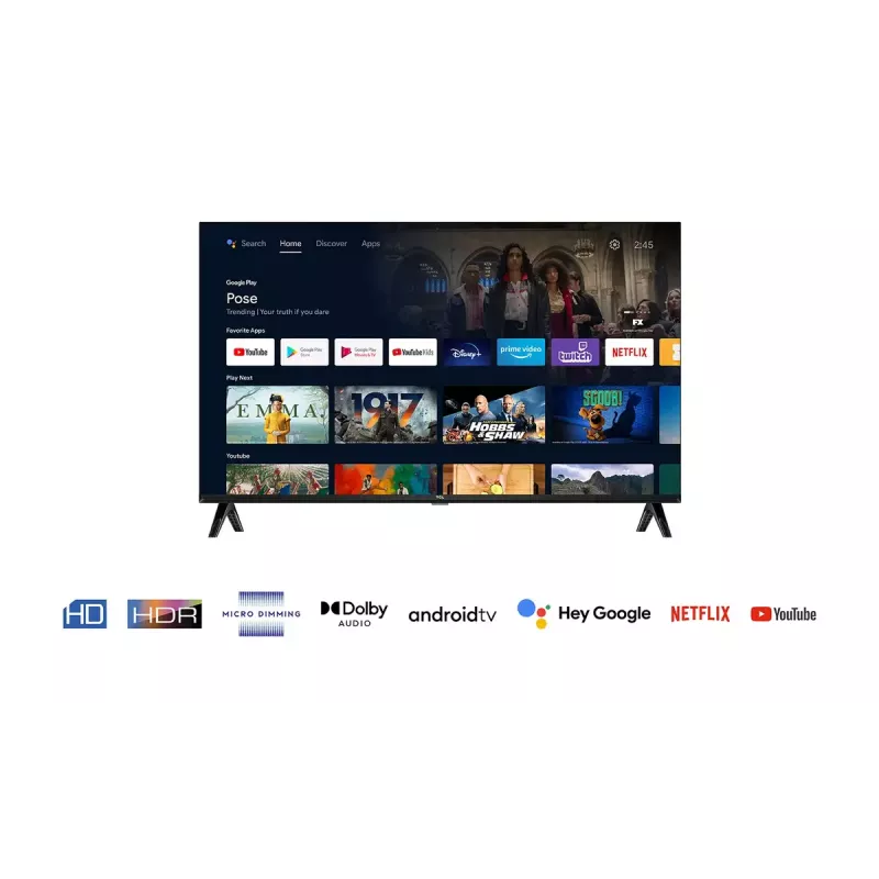 TV TCL 32S5400A 32 Zoll HD LED (1366x768), Android TV, Direct‑LED, 2×HDMI, HDR10, Bluetooth 5.0