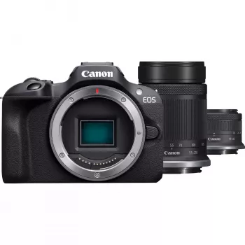 Canon EOS R100 Kit mit RF-S 18-45mm f/4.5-6.3 IS STM und RF-S 55-210mm f/5-7.1 IS STM, schwarz (6052C023)