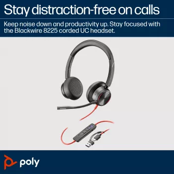 HP Poly Blackwire 8225 Stereo Microsoft Teams zertifiziertes USB-C Headset + USB-C/A Adapter