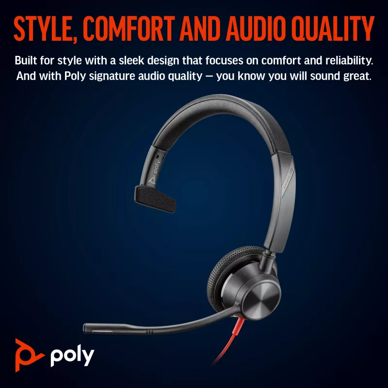 HP Poly Blackwire 3315 Mono-USB-C-Headset +3,5-mm-Stecker + USB-C/A-Adapter