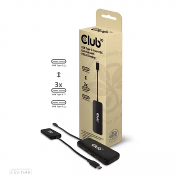 CLUB3D USB Type-C 4-Port 10G Daten-Hub mit PD3.0-Ladung