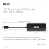 Club3D CSV-1548 USB-C-Hub, 4x USB-C 10 Gbps, 100W PD, Schwarz