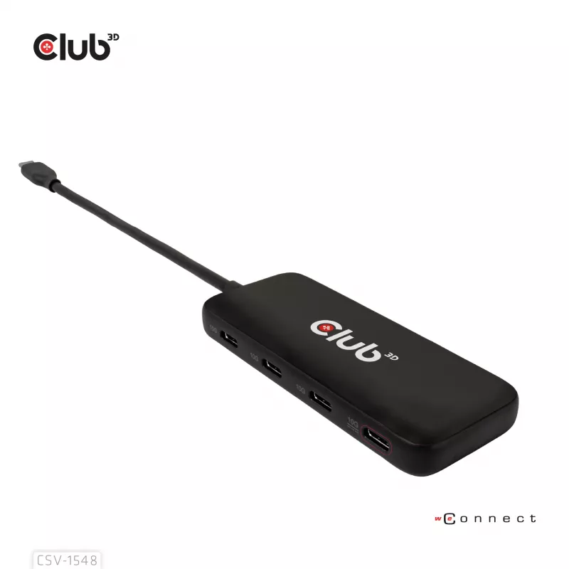Club3D CSV-1548 USB-C-Hub, 4x USB-C 10 Gbps, 100W PD, Schwarz