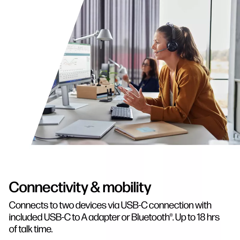 HP Poly Voyager Focus 2 Microsoft Teams Certified USB-C-C Headset +USB-C/A Adapter +Charging Stand