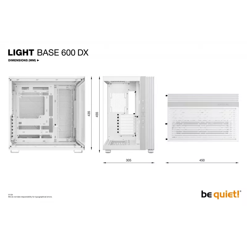 be quiet! Light Base 600 DX BGW66 Midi-Tower-PC-Gehäuse, ATX/micro-ATX/Mini-ITX, Seitenteil aus Hartglas, ARGB, USB-C, Weiß