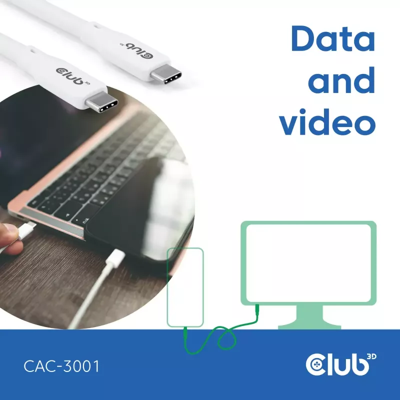 USB-C-Kabel CLUB3D CAC-3001 2m USB4 Gen 3x2 weiß