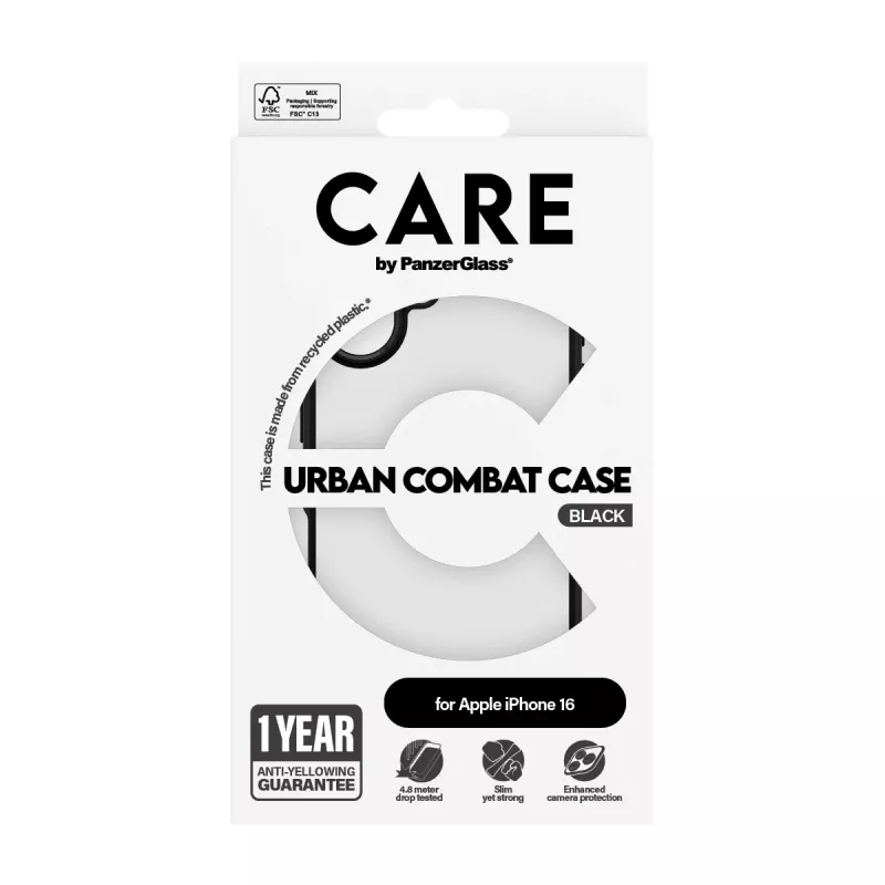 PanzerGlass CARE™ by ® Urban Combat Hülle Transparent mit schwarzem Rahmen iPhone 16