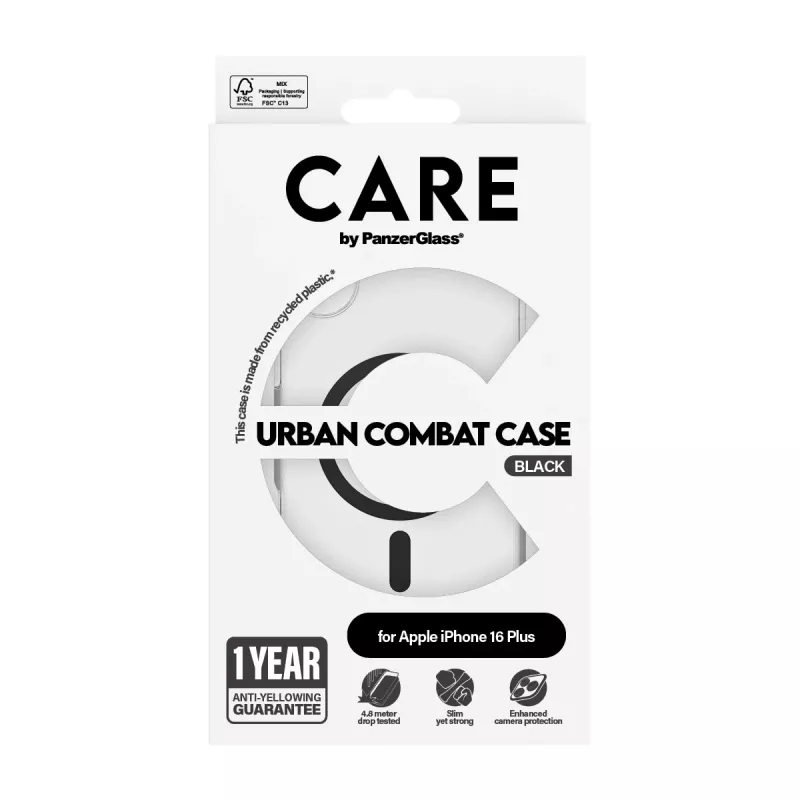 PanzerGlass CARE™ by ® Urban Combat Hülle transparent mit schwarz MagSafe iPhone 16 Plus
