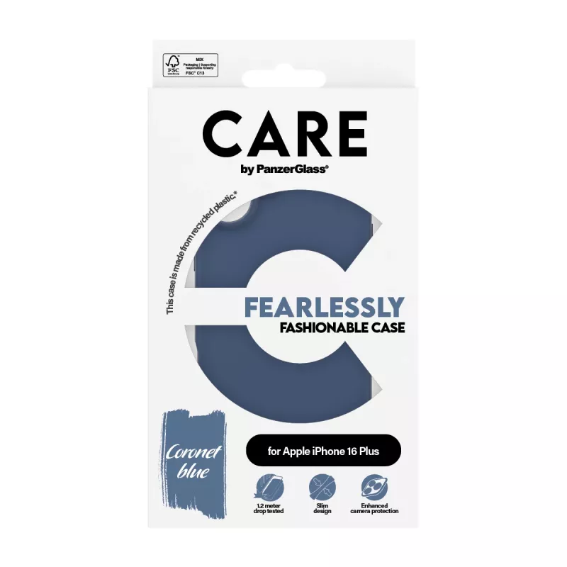 PanzerGlass CARE by Fashionable Case Cover für iPhone 16 Plus, blau