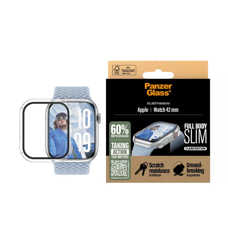 PanzerGlass Snappie Full Body Slim Displayschutz für Apple Watch 10 42mm, transparent