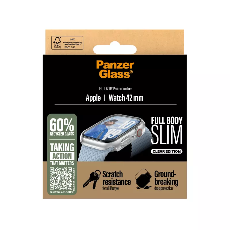 PanzerGlass Snappie Full Body Slim Displayschutz für Apple Watch 10 42mm, transparent