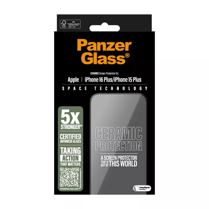 PanzerGlass ® Keramik-Displayschutz für iPhone 16 Plus | 15 Plus | Ultra-Wide Fit mit EasyAligner