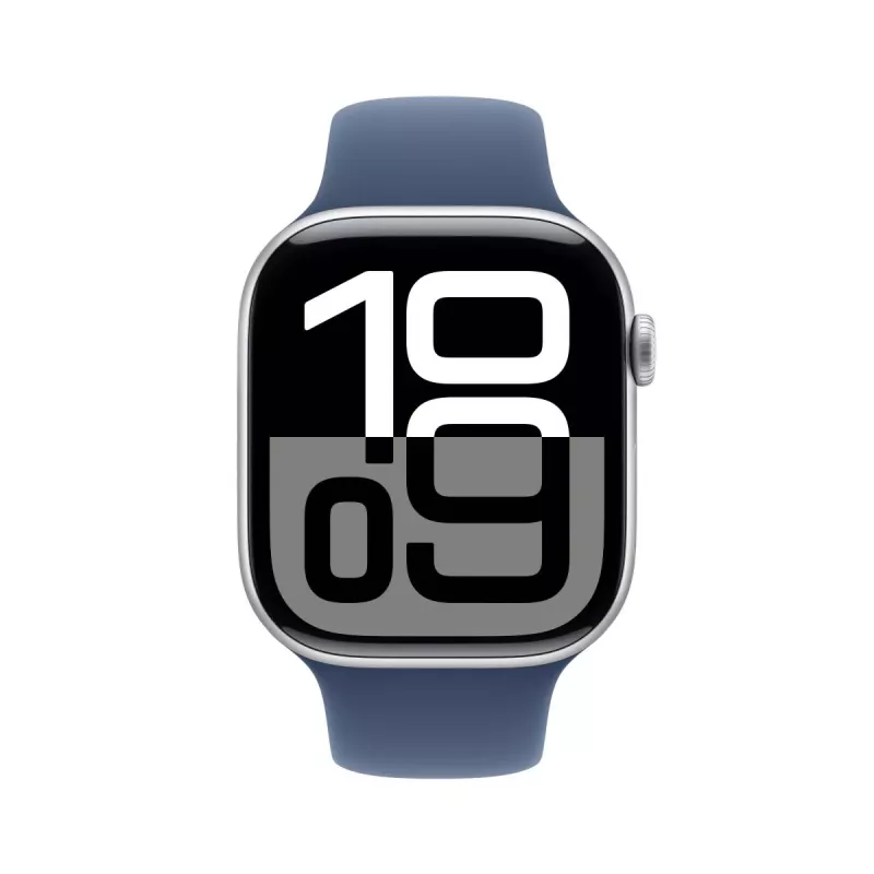 APPLE Watch Series 10 GPS 46mm Silber Aluminiumgehäuse mit Denim Sportarmband - M/L