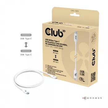 Club3D CAC-1572 USB-80-Gbps-zertifiziertes Kabel, USB-C auf USB-C, 240 W PD, 8K240Hz, 1,2 m, weiß