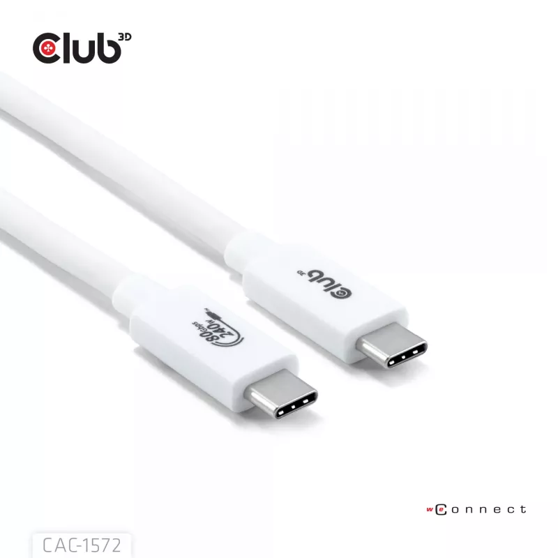 Club3D CAC-1572 USB-80-Gbps-zertifiziertes Kabel, USB-C auf USB-C, 240 W PD, 8K240Hz, 1,2 m, weiß