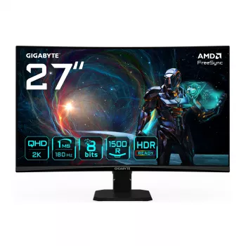GIGABYTE GS27QCA 27 Zoll QHD Curved Gaming Monitor - 2560 x 1440, 180Hz, 1ms, 250 cd/m², FreeSync, HDR Ready, HDMI 2.0, DisplayPort 1.4