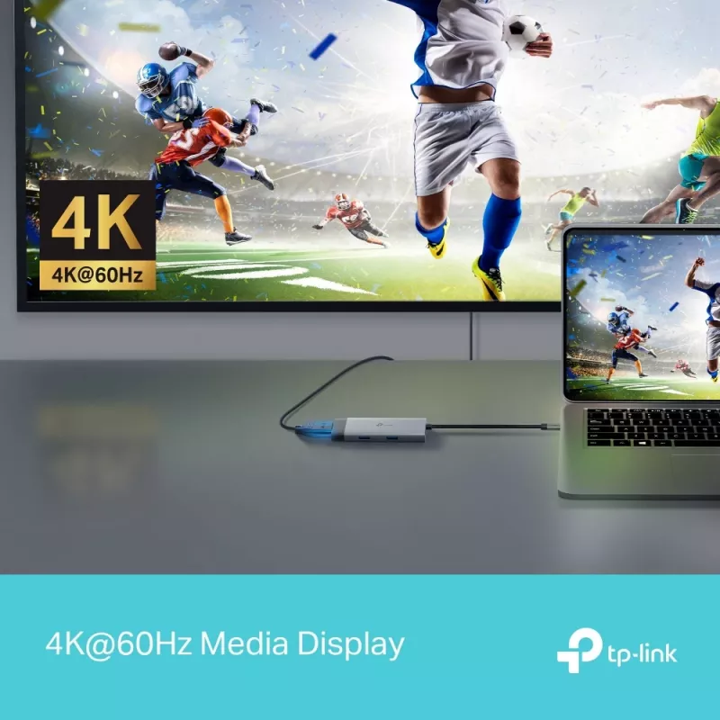 TP-Link UH5020C USB-C Hub, 5 Ports, HDMI 4K@60Hz, 100 W Power Delivery, 1x USB-C, 2x USB-A, 5 Gbit/s, Aluminium, Grau