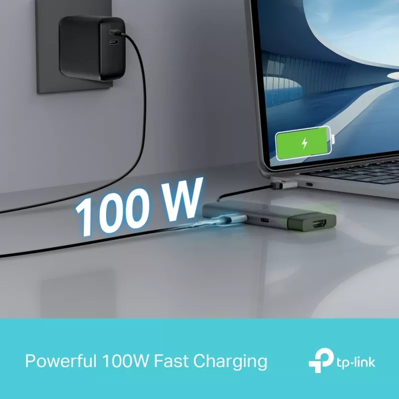 TP-Link UH5020C USB-C Hub, 5 Ports, HDMI 4K@60Hz, 100 W Power Delivery, 1x USB-C, 2x USB-A, 5 Gbit/s, Aluminium, Grau