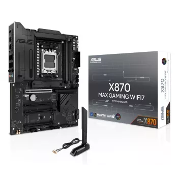Motherboard ASUS X870 MAX GAMING WIFI7 ATX — AMD X870, Sockel AM5, DDR5, 4 DIMM, 256 GB, Wi‑Fi 7, Bluetooth 5.4, 3 M.2, 2x USB4 Gen3x2