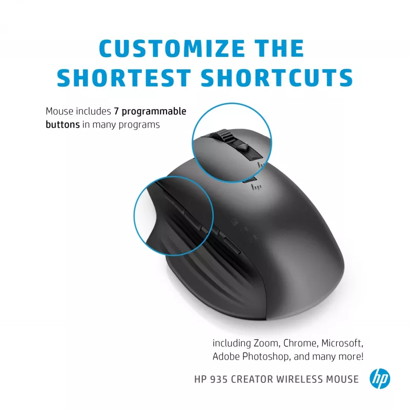 HP 930 Creator Wireless Mouse, Rechtshänder, Bluetooth, 3000 DPI, Silber