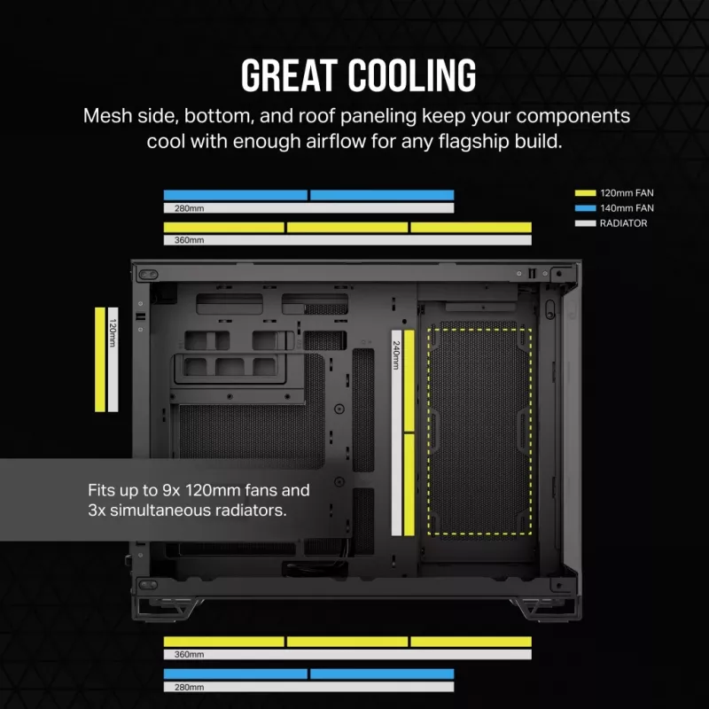 CORSAIR PC-Gehäuse - Mid-Tower - 2500x Dual Chamber - Schwarz