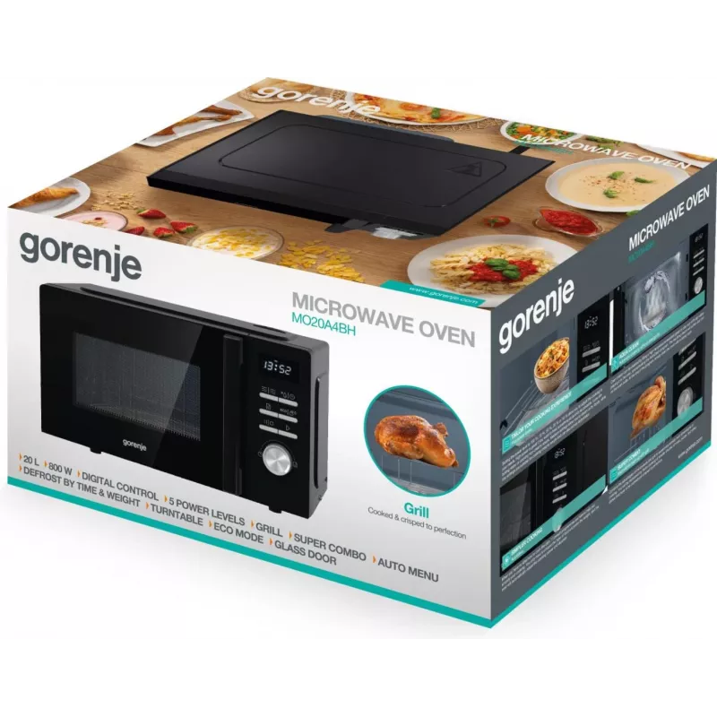 Kombinationsmikrowelle Gorenje MO20A4BH — 20 L, 800 W, schwarz, 5 Leistungsstufen