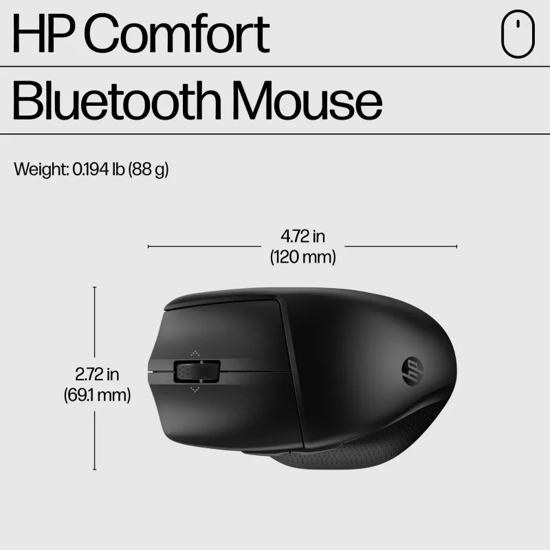 HP 480 Comfort Bluetooth Mouse, Rechtshänder, Bluetooth, 4000 DPI, Schwarz
