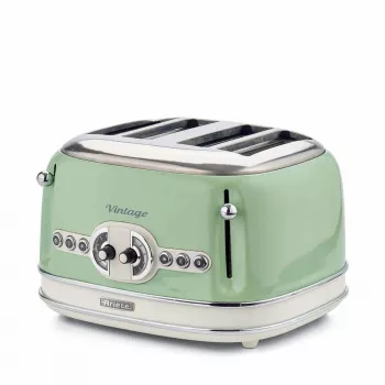 Ariete 156 4-Scheiben Vintage Toaster, 1600 Watt, 6 Bräunungsstufen, Edelstahl lackiert in Pastellgrün, ohne Sandwich-Körbe. Grün