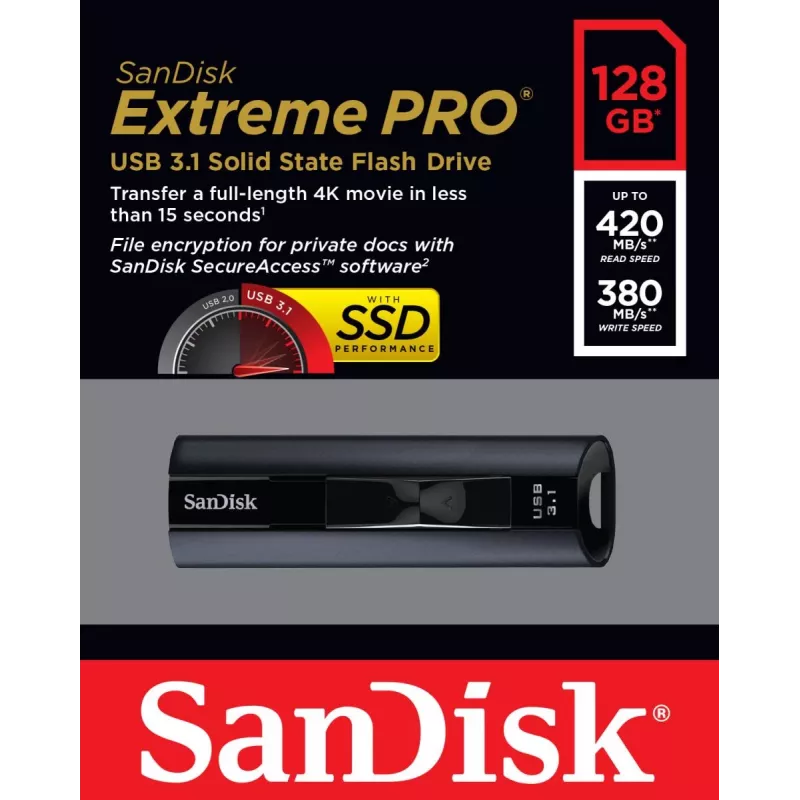 WESTERN DIGITAL SanDisk Extreme PRO - 128GB USB-Stick - USB 3.1 - 420 MB/s Lesen