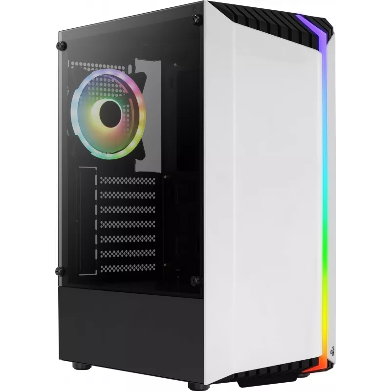 Aerocool Bionic V2 Midi-Tower PC-Gehäuse, ATX / micro ATX / Mini-ITX, gehärtetes Glas, RGB, Weiß