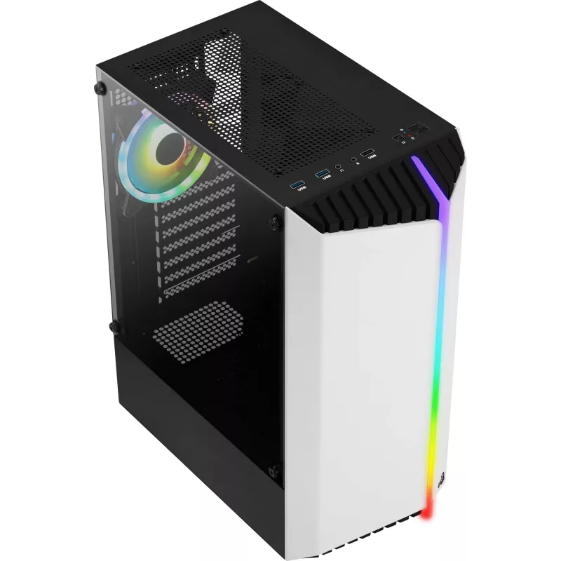 Aerocool Bionic V2 Midi-Tower PC-Gehäuse, ATX / micro ATX / Mini-ITX, gehärtetes Glas, RGB, Weiß