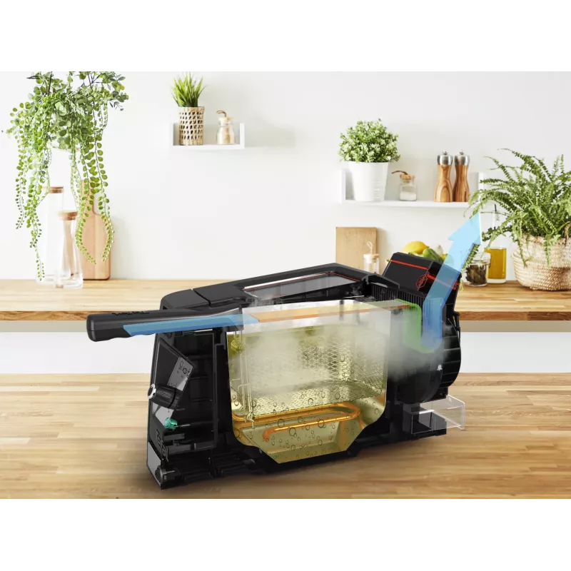 Tefal Clear Duo FR600D10 Fritteuse, 3,5 l, 2000 W, Edelstahl/Schwarz