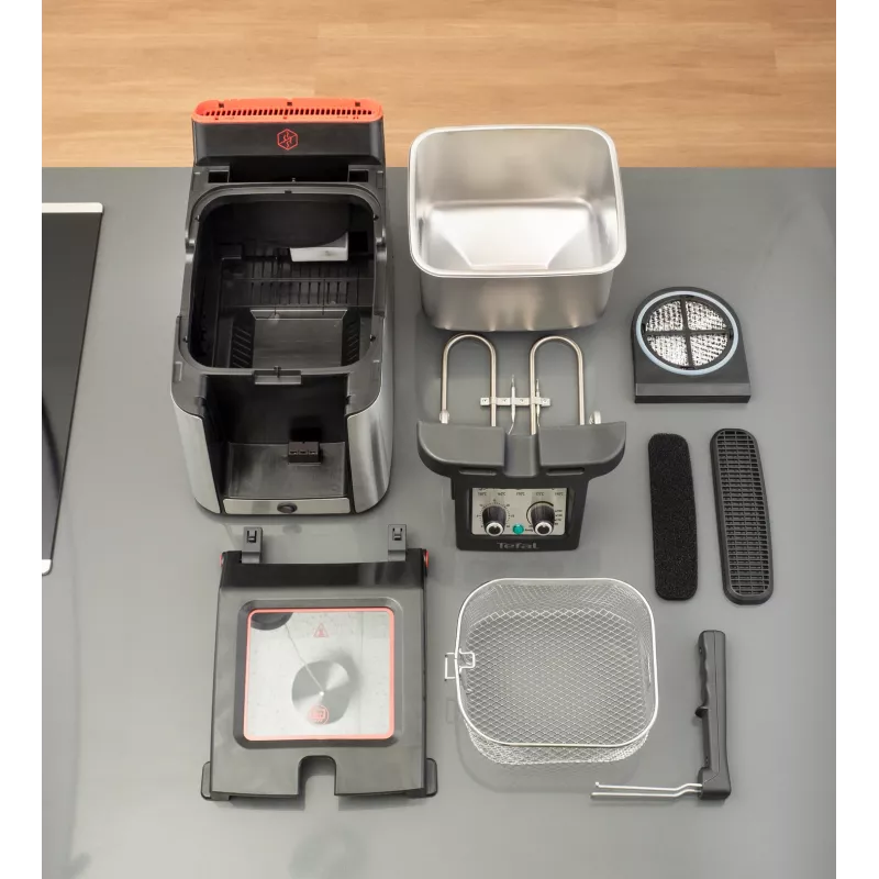 Tefal Clear Duo FR600D10 Fritteuse, 3,5 l, 2000 W, Edelstahl/Schwarz
