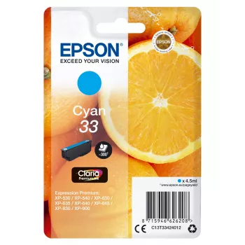 Epson Oranges Einzelpackung Cyan 33 Claria Premium Tinte, Standard-Reichweite, Cyan, 4,5 ml, 1 Stk., 300 Seiten