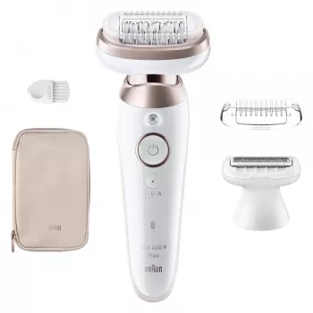 Epilierer BRAUN Silk-épil 9 9-030 — 40 MicroGrip-Pinzetten, kabellos, Nass & Trocken, Massage, Weiß/Silber