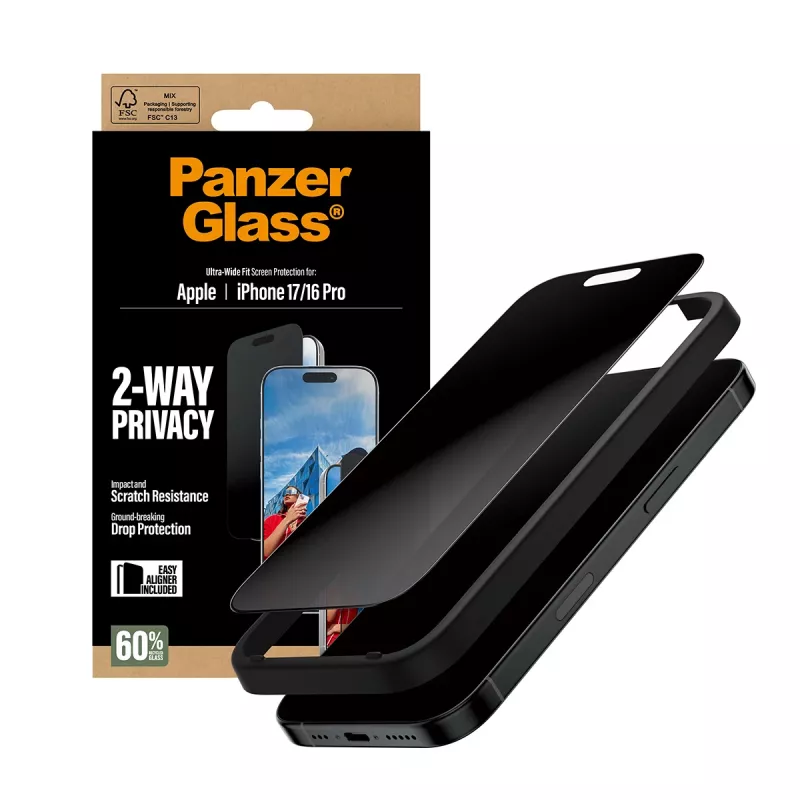 PanzerGlass ® 2-Way Privacy Screen Protector iPhone 17 | iPhone 16 Pro | Ultra-Wide Fit mit EasyAligner