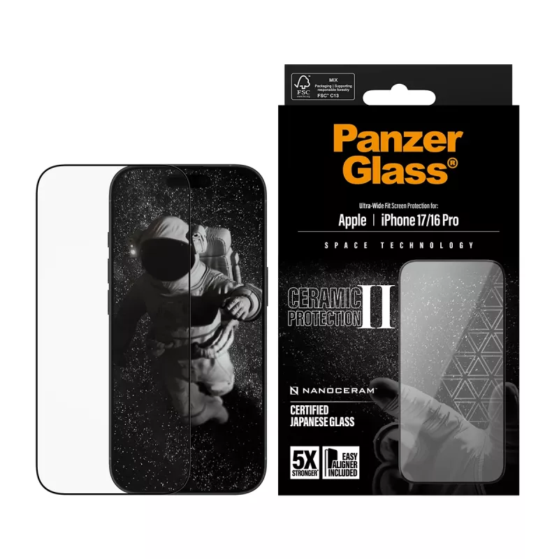 PanzerGlass ® Ceramic II Displayschutzfolie iPhone 17 | iPhone 16 Pro | Ultra-Wide Fit mit EasyAligner