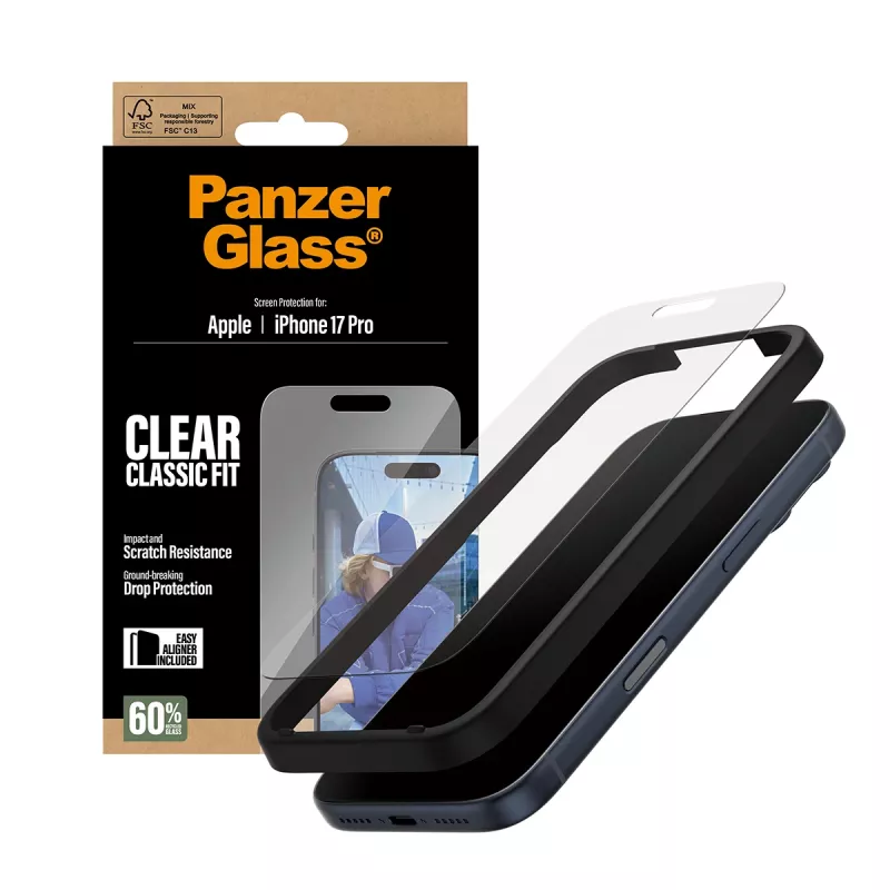 PanzerGlass iPhone 17 Pro Classic Fit EasyAligner Displayschutzfolie, kratzfest, stoßfest