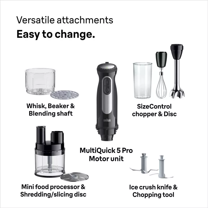 Braun MultiQuick 5 Pro MQ55755M Stabmixer 1000 W, 25+1 Geschwindigkeiten, Metallfuß, Messbecher, Schneebesen, Schwarz