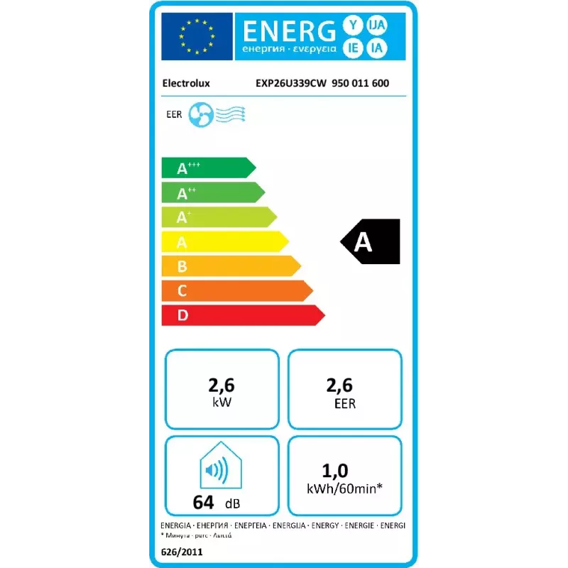 Electrolux EXP26U339CW mobiles Klimagerät 64 dB Weiß